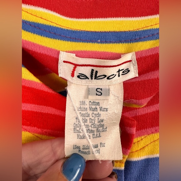 Vintage Talbots Striped Button Front Short Sleeve Dress Pleated Skirt Sm… - Picture 7 of 7